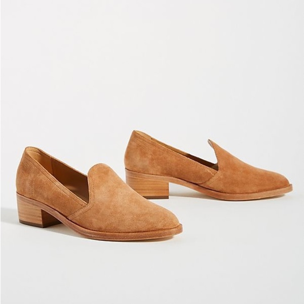 Soludos Sophia Block Heel Loafers Tan Suede